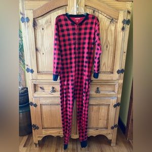 Women Little Blue House red black lumberjack one piece pajamas size L